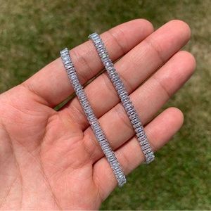 14k White Gold Plated Baguette Tennis Bracelet 4mm Men’s Women’s Premium